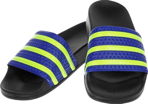 adidas slippers donkerblauw geel|adidas 3 strips sandalen.